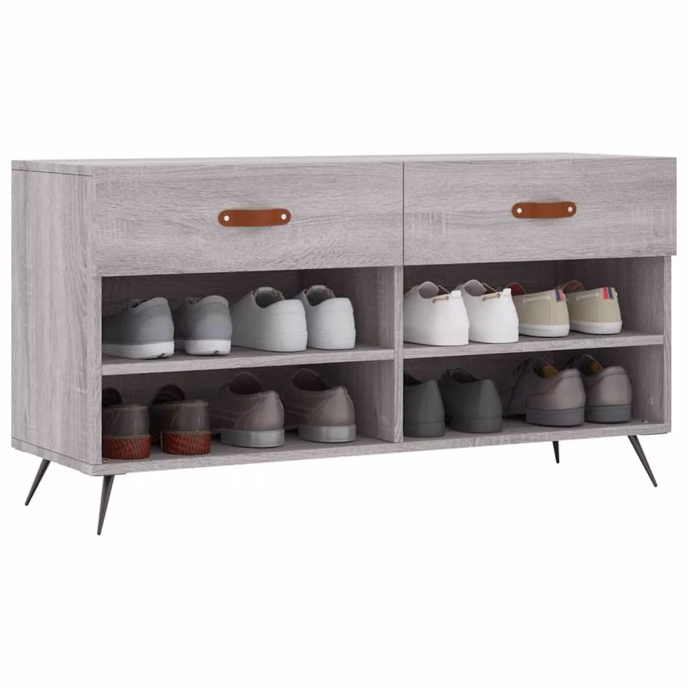 Berkfield Home Shoe Bench in Grey Sonoma, W/D/H: 102 x 35 x 55 cm – 3