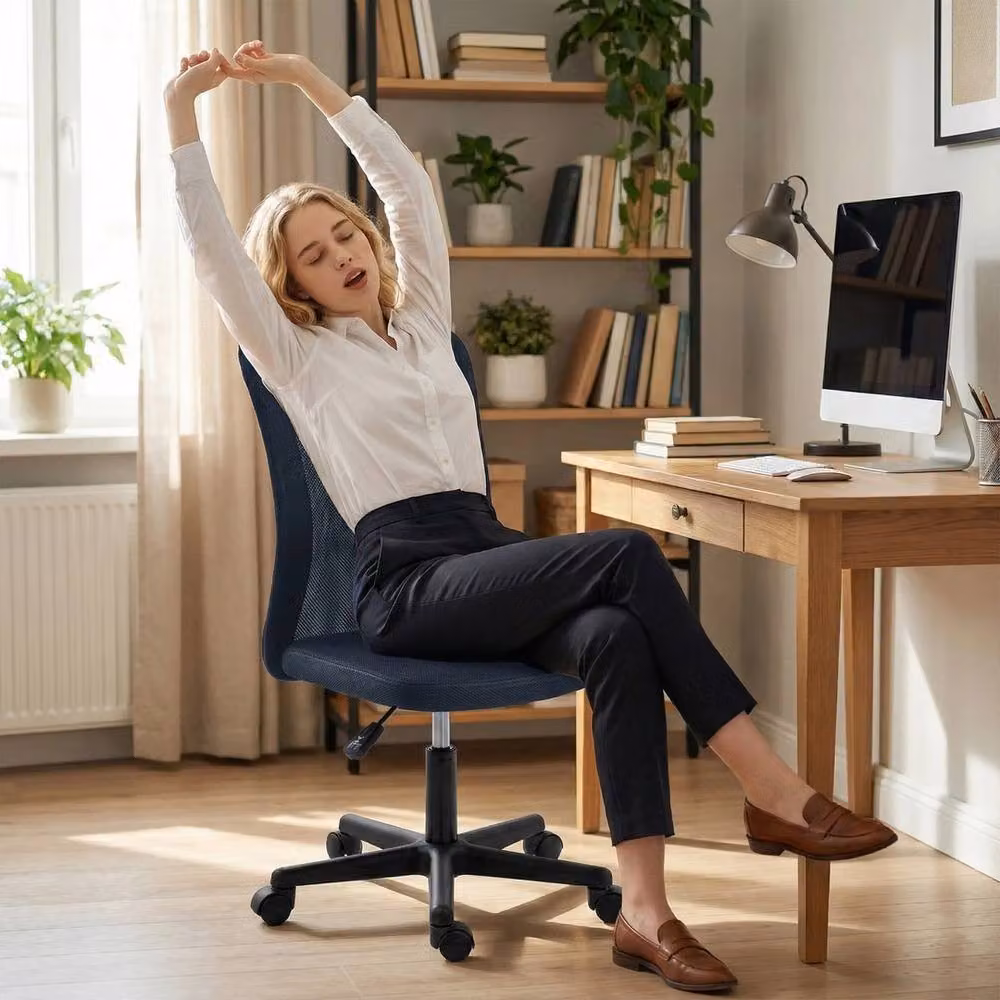 NESTLUNE Swivel Task Office Chair in Blue Fabric with Castors, W/D/H: 100 x 100 x 100 cm – 6