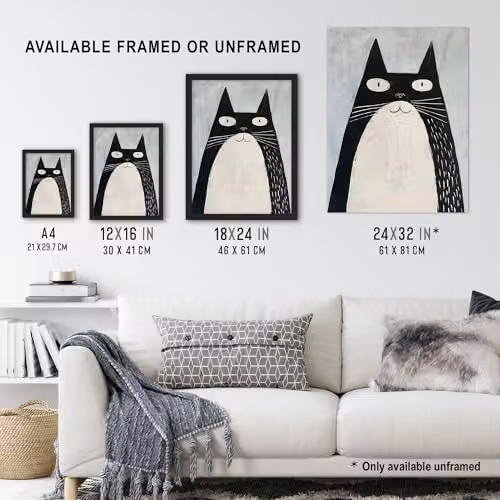 Artery8 Tuxedo Cat Framed Wall Art Print, Black and White, W: 21.0 x H: 29.7 cm – 3