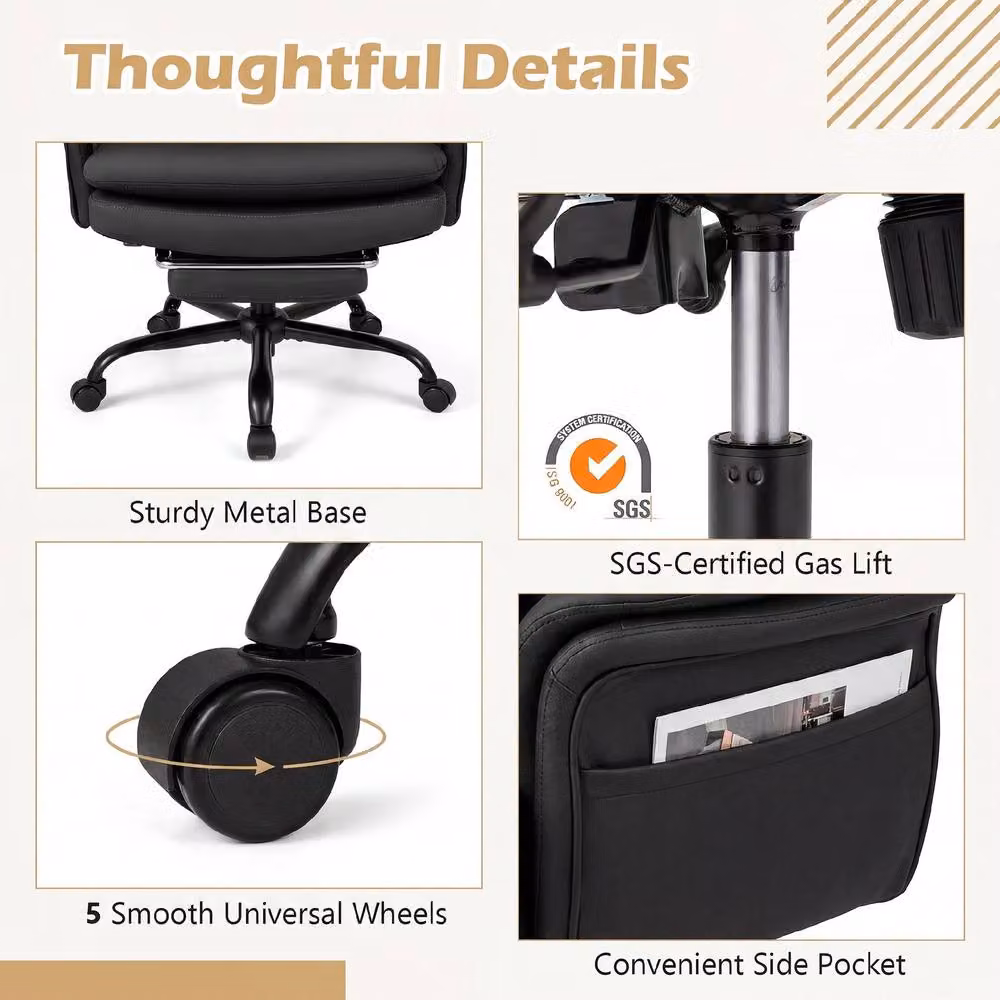 Gymax Big and Tall Black Leather Executive Office Chair with Headrest and Armrests – 6