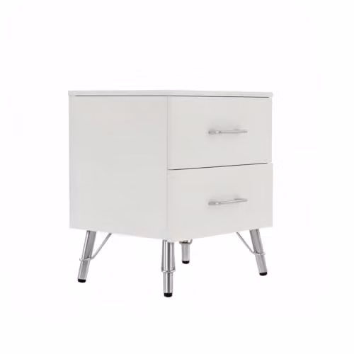 FWStyle Maldon White 2 Drawer Bedside Table with Metal Legs, H54 x W45 x D41.5 cm
