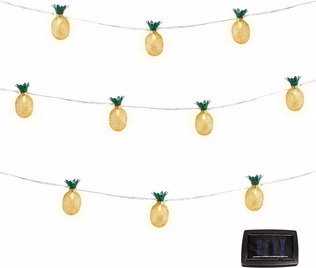 Gardenwize Solar Powered Pineapple LED String Lights with 10 Warm White Yellow Lanterns, 2m – 1