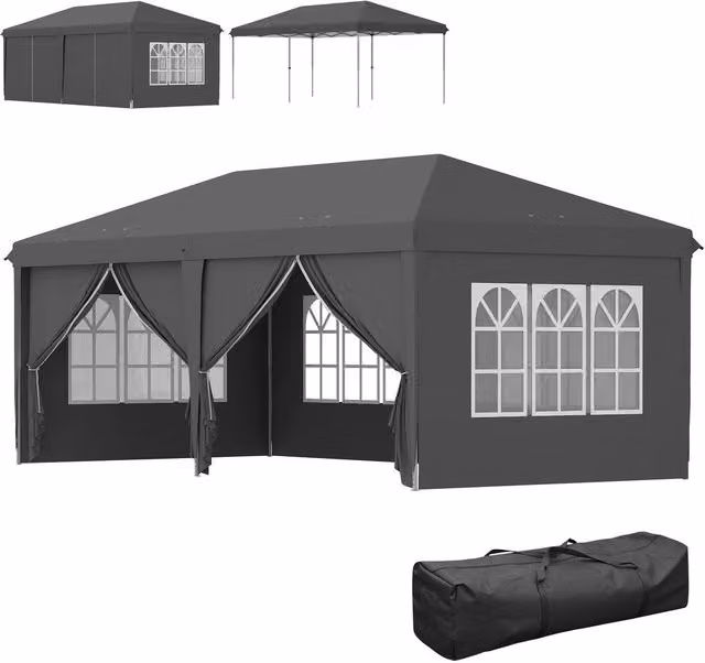 Outsunny Grey Pop-Up Gazebo with Windows and Steel Frame, W: 300 cm, D: 300 cm, H: 270 cm – 1