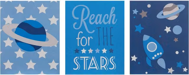 Premier Kids Reach For The Stars Hanging Wall Plaque Set of 3 in Blue, Grey and White