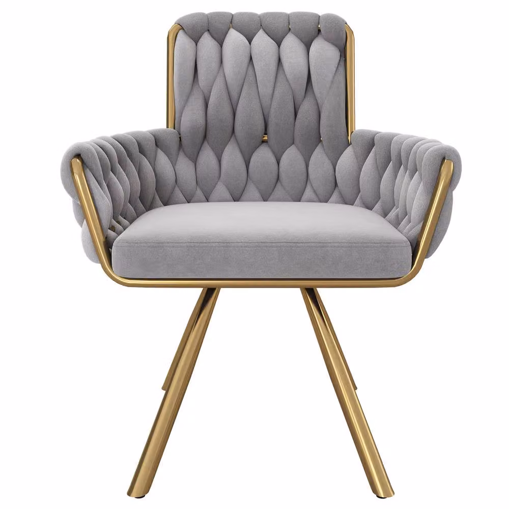Rolipo Set of 6 Grey Velvet Swivel Dining Chairs with Armrests and Metal Legs – 2