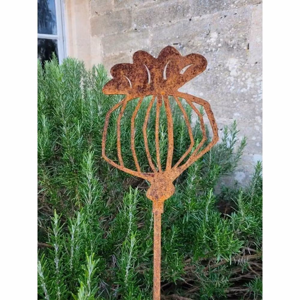 Poppyforge Bronze Metal Poppy Seed Head Plant Garden Art, Pack of 3 – 2