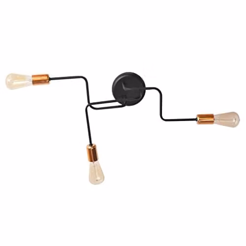 Netlighting Helam Tube Multi Arm Semi Flush Ceiling Light in Black and Copper, Diameter: 66 cm