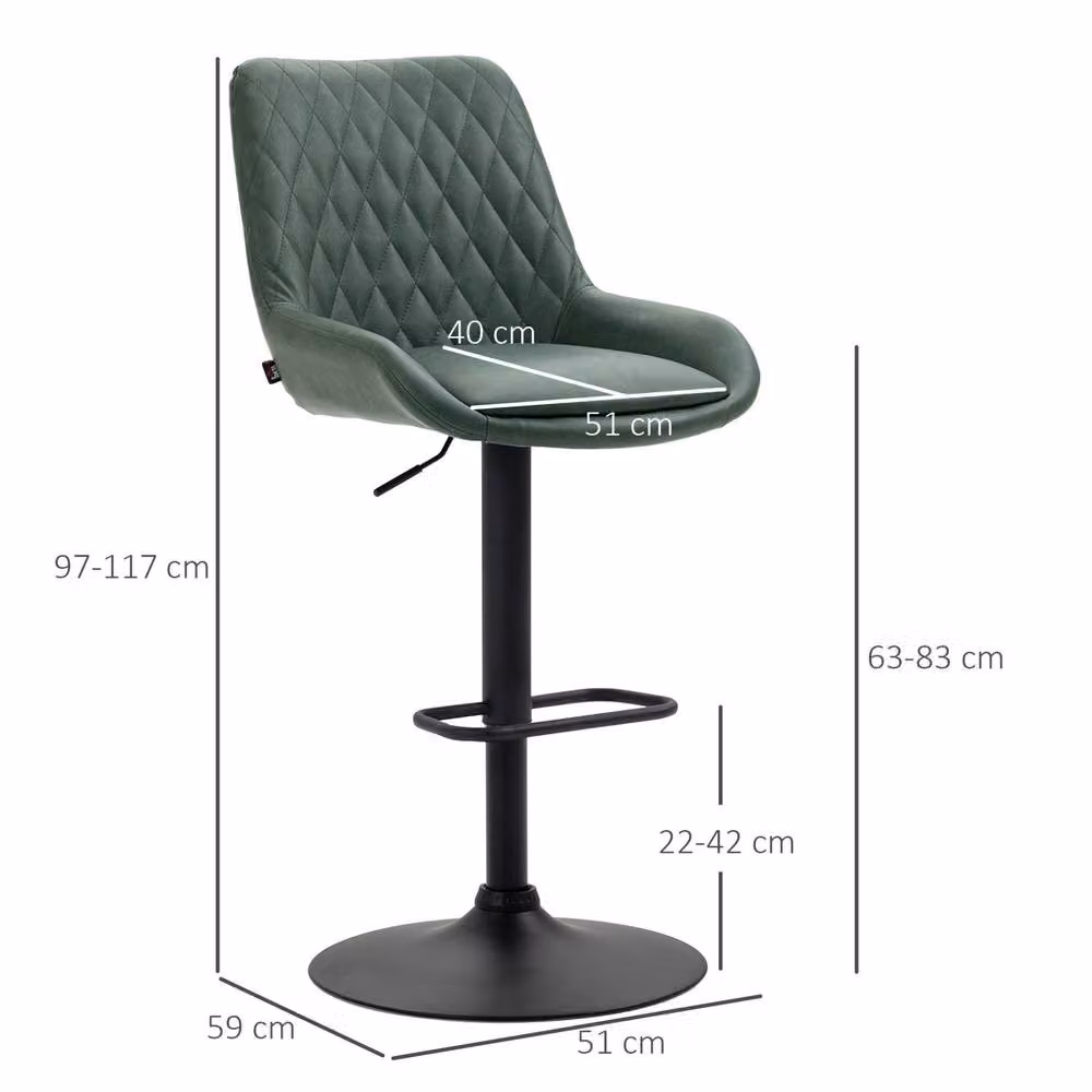 STILVORA Set of 2 Retro Swivel Bar Stools with Armrests in Green Synthetic Leather – 2
