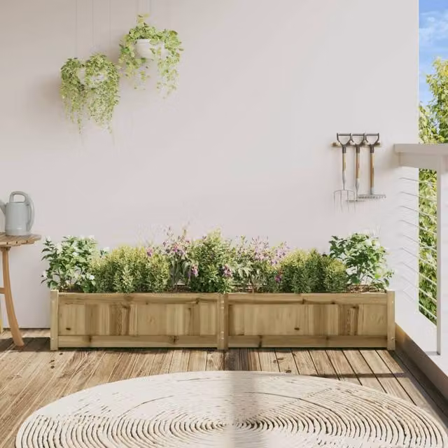 Berkfield Home Beautiful Garden Planter in Brown Impregnated Pine Wood W/D/H: 180 x 31 x 31 cm
