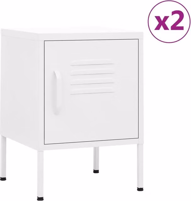 Berkfield Home Set of 2 Modern White Metal Nightstands, W/D/H: 35 x 35 x 51 cm