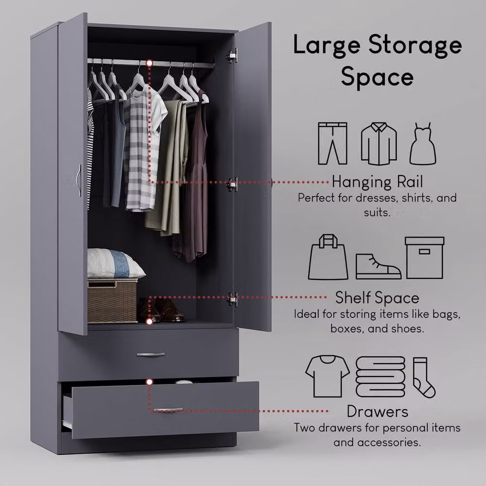 HD Designs Riano Modern 2 Door 2 Drawer Wardrobe in Grey – 4