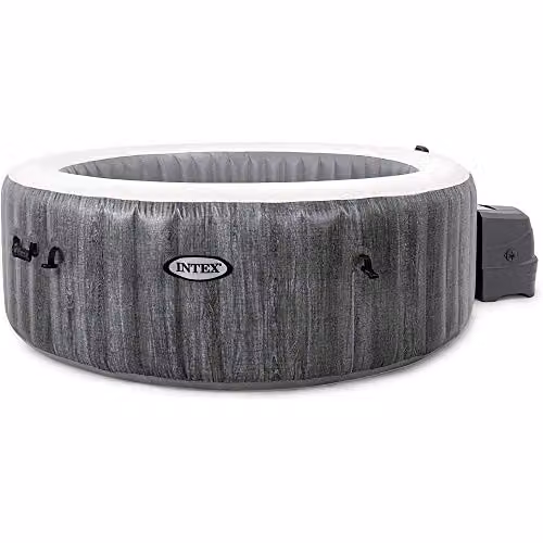 Intex PureSpa Greywood Deluxe 4 Person Inflatable Round Hot Tub Spa in Grey and Multicolour, Diameter: 196 cm