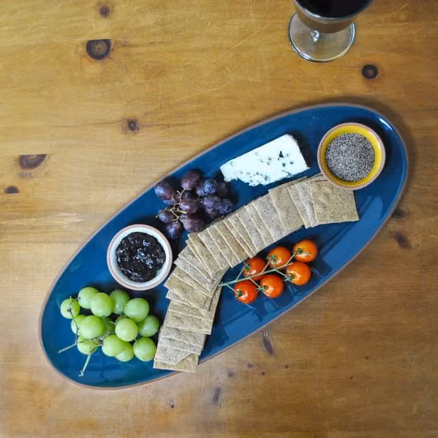 Dexam Sintra Glazed Terracotta Oval Serving Platter in Ink Blue