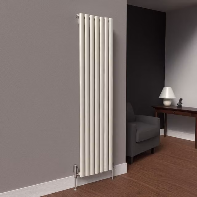 Lux Heat Oval Coloured Vertical Radiator in White, H: 160 cm x W: 42 cm