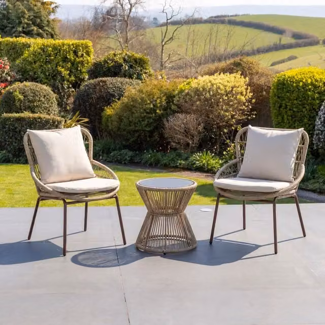 Sagone Vintage Rattan Patio Bistro Set in Beige and Yellow