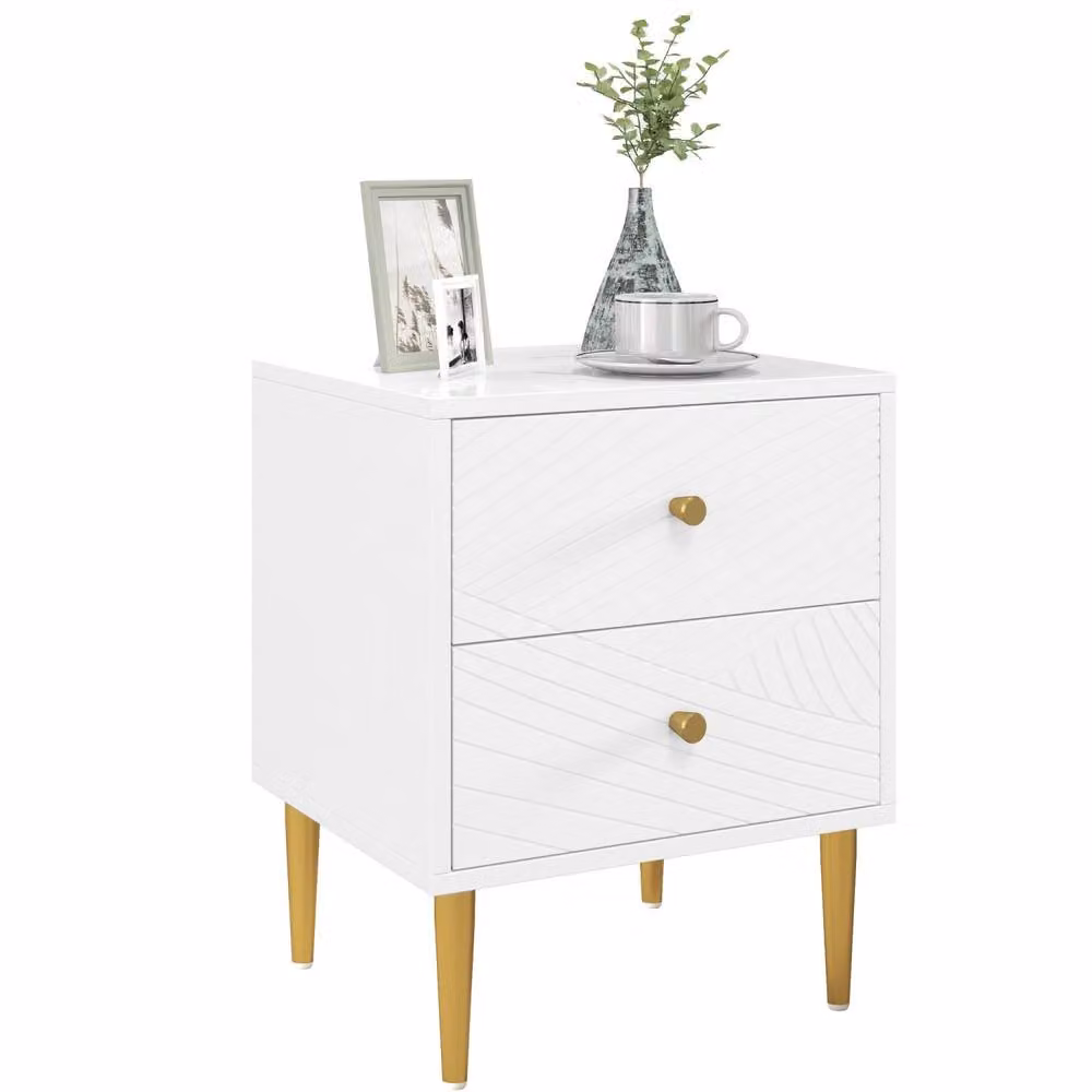 Wyld Haus Dina Two Drawer Bedside Table in White and Gold – 2