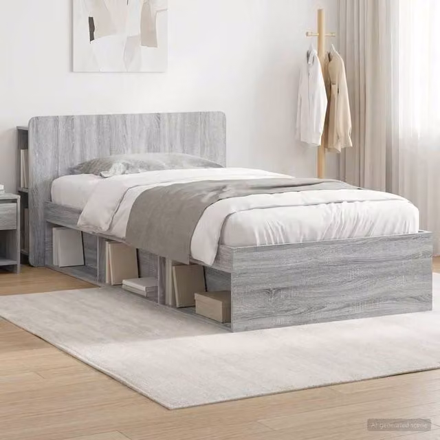 Berkfield Home Modern Bed Frame with Storage Drawers in Grey Sonoma, W/D/H: 100 x 200 x 80 cm