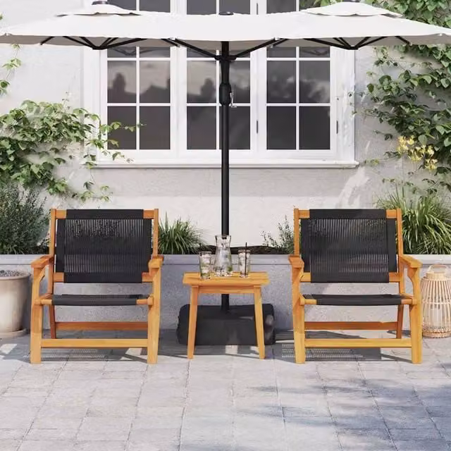 Berkfield Home Modern Garden Chairs, 2 Piece Set, Black and Brown Acacia Solid Wood, W/D/H: 67 x 77 x 73 cm – 1