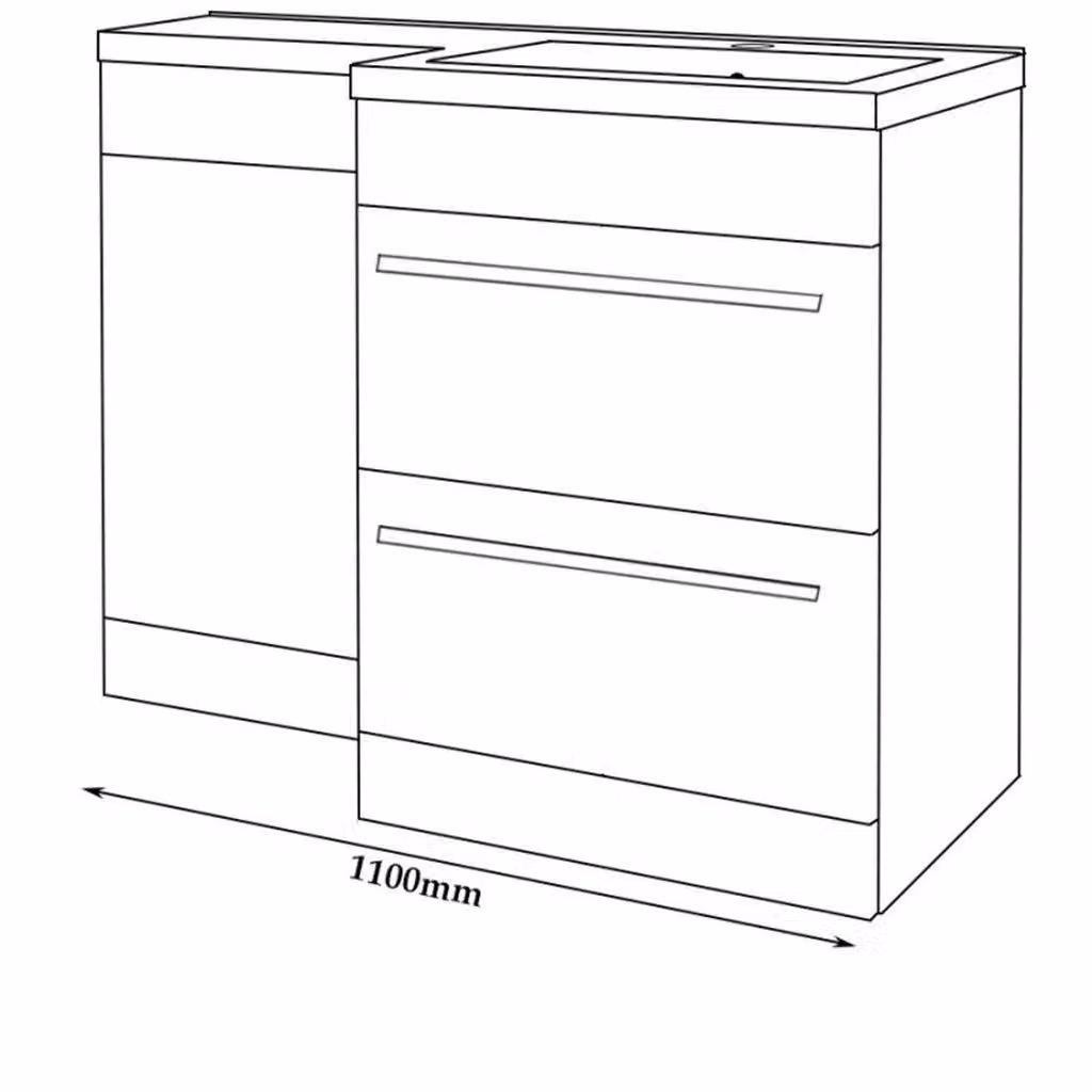 Clifton Silver Oak Right Hand 2 Drawer Combo Unit with L Shape Basin, Light Grey, Width: 110 cm – 2