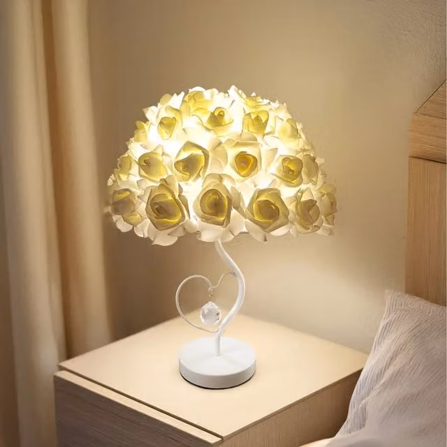 Komore LED Tree-Shaped Table Lamp in Yellow and Beige with Crystal and Metal Accents