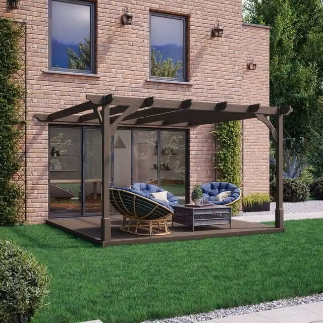Rutland County Garden Furniture Ltd Premium Wall Mounted Lean-to Pergola and Decking Kit, Brown, W: 360 cm, D: 360 cm, H: 270 cm