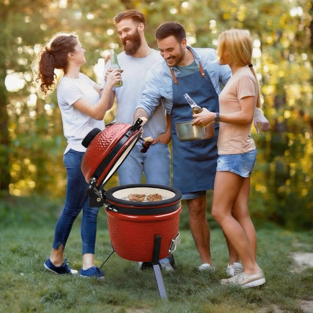 Alivio Ceramic Kamado Charcoal BBQ Grill and Smoker with Thermometer in Red – 4
