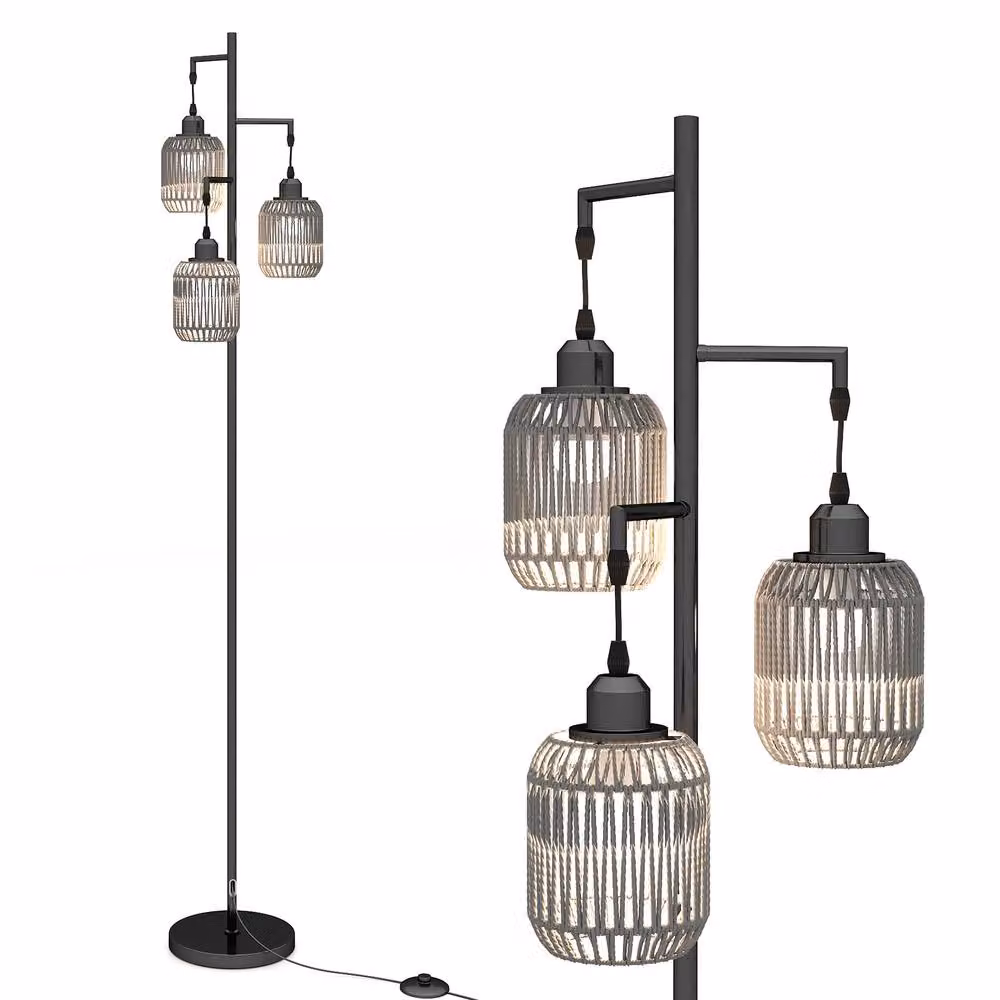 Costway 3-Light Farmhouse Floor Lamp in Black with Foot Switch, Height: 173 cm – 2