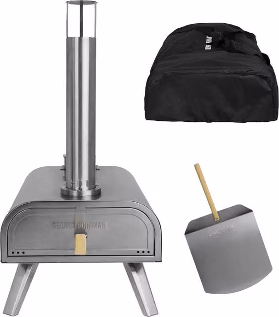 George Foreman 16 Inch Wood Pellet Pizza Oven in Silver with Paddle and Carry Bag – 1