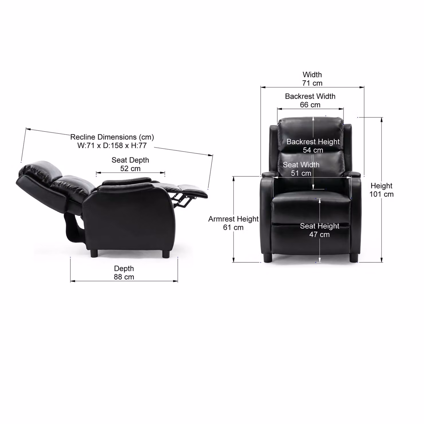More4Homes Churwell Black Bonded Leather Pushback Recliner Armchair – 4