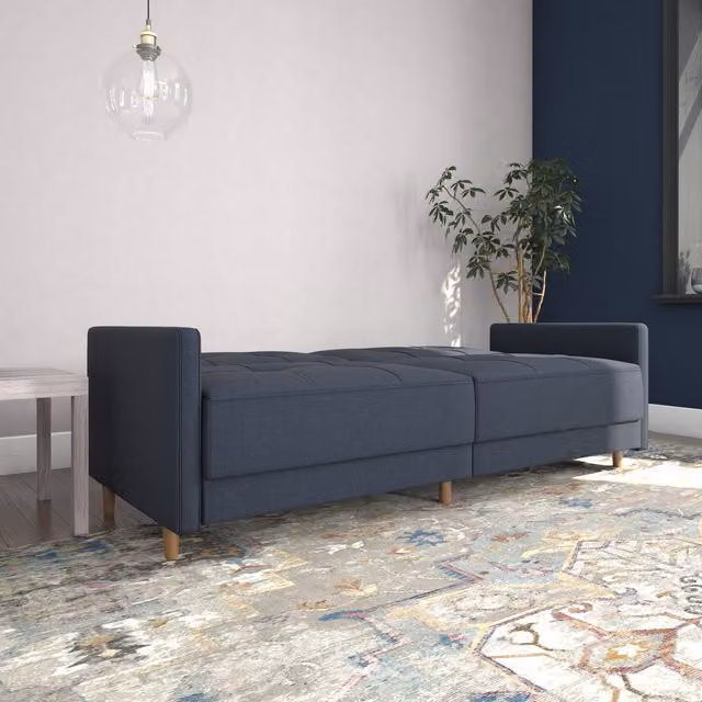 Dorel Home Andora Mid-Century Blue Linen Sprung Seat Sofa Bed