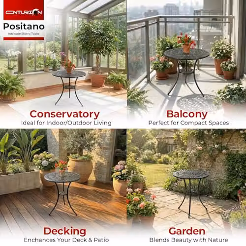 Centurion Positano Cast Aluminium Garden Bistro Table in Black with Parasol Hole – 4
