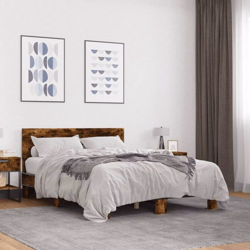 Berkfield Home Bed Frame in Smoked Oak, Brown, W/D/H: 140 x 200 cm – 2