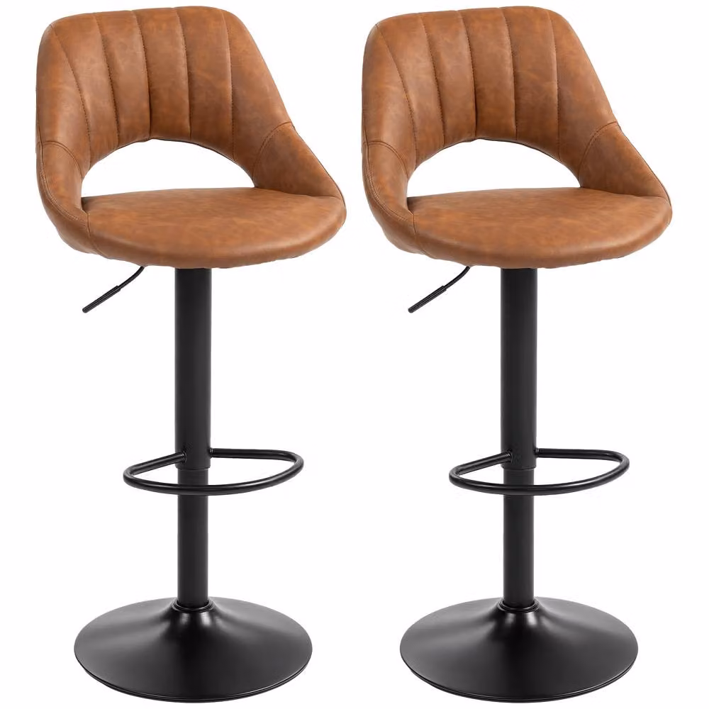 STILVORA Set of 2 Brown Faux Leather Swivel Bar Stools with Backrest and Footrest – 5