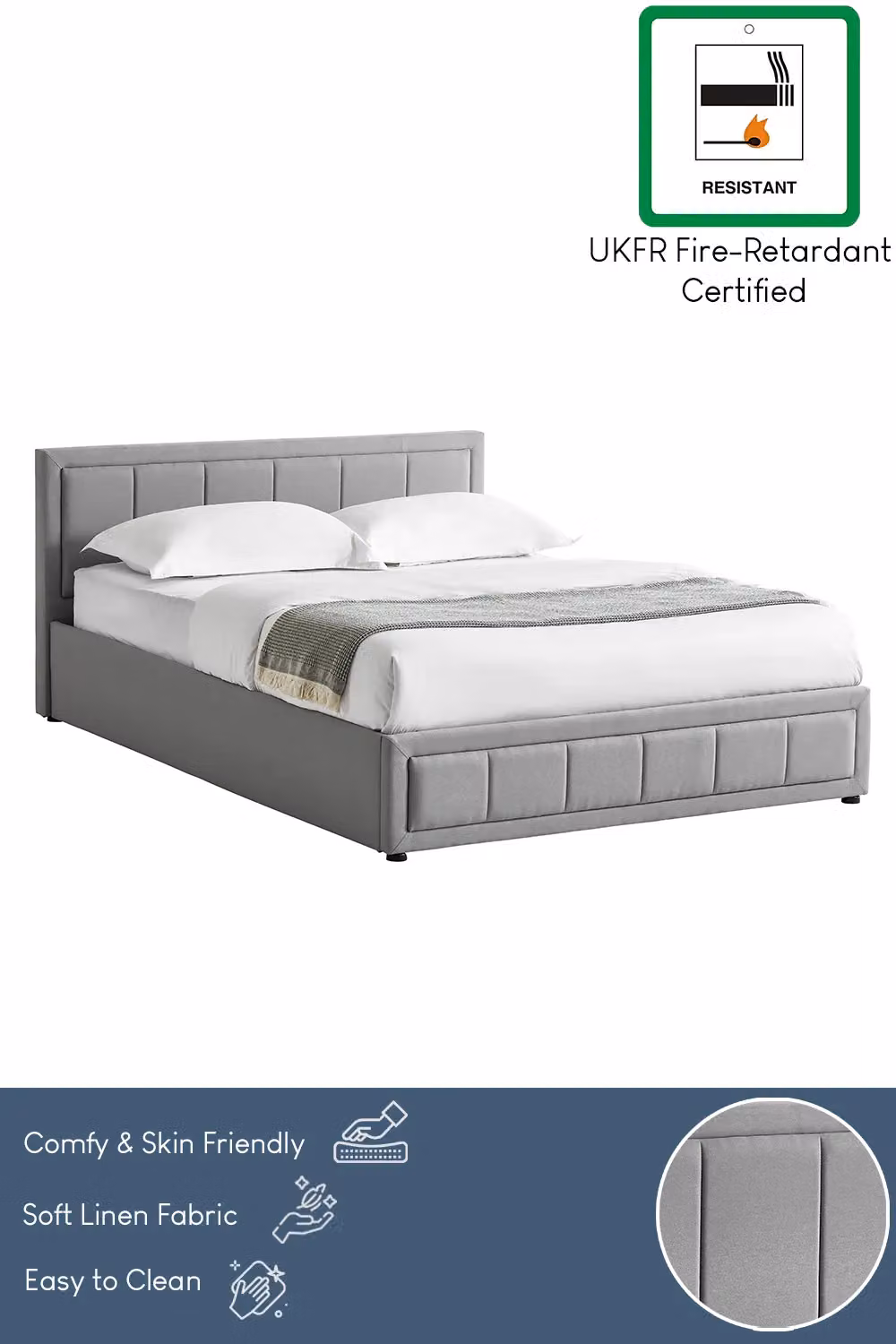 Vida Designs Vanita Upholstered Ottoman Storage Bed Frame in Light Grey Linen Fabric, Size: 180 x 200 cm – 4
