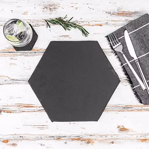 Argon Tableware Hexagon Slate Coasters, Set of 12, Black, Diameter: 10 cm – 6