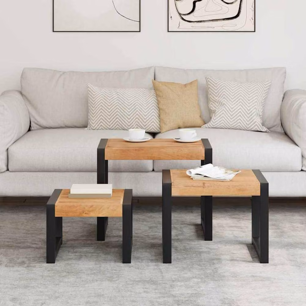Berkfield Home 3-Piece Nesting Tables in Brown Solid Wood with Sheesham Finish – 2