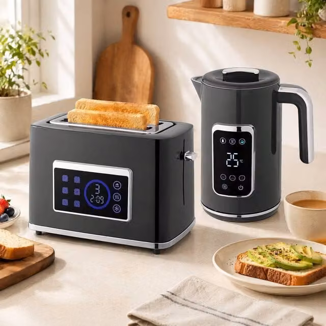 STILVORA Kettle and Toaster Set with Touch Controls in Grey – 1