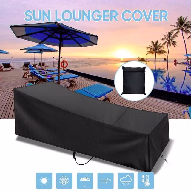 EONLION Waterproof Black Polyester Sun Lounger Cover for Outdoor Gardens, Width: 100 cm
