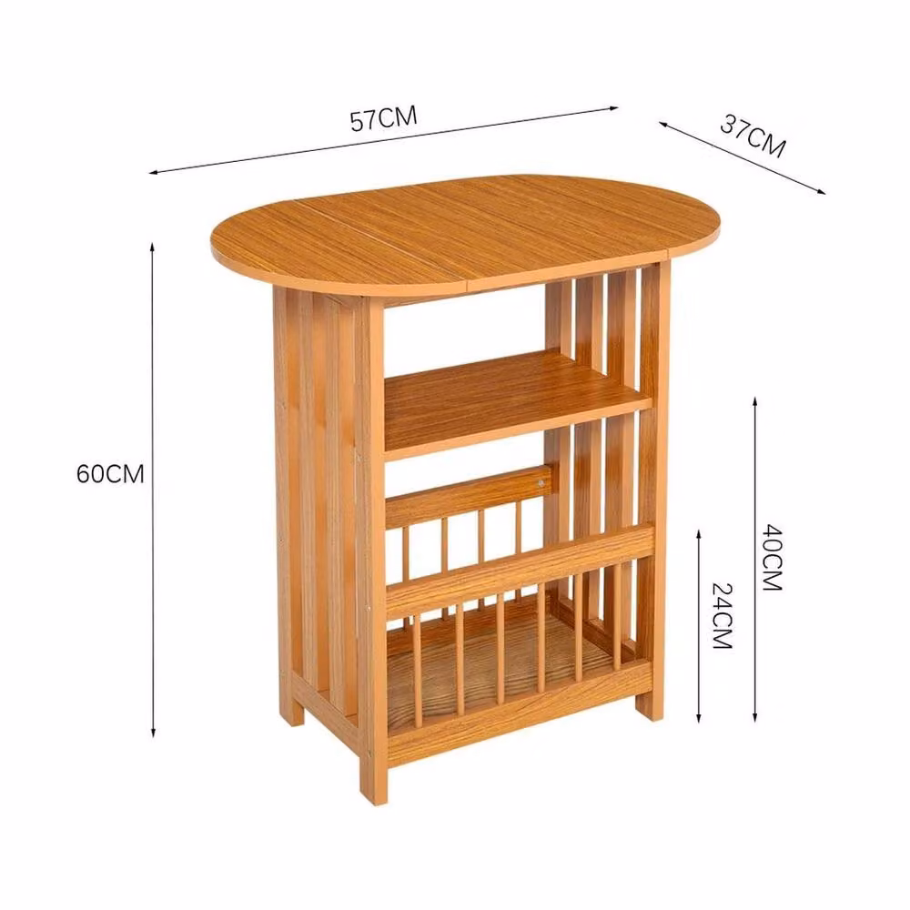 KORVIXA Drop Leaf Design Side Table with Magazine Rack in Natural Brown and Beige – 2