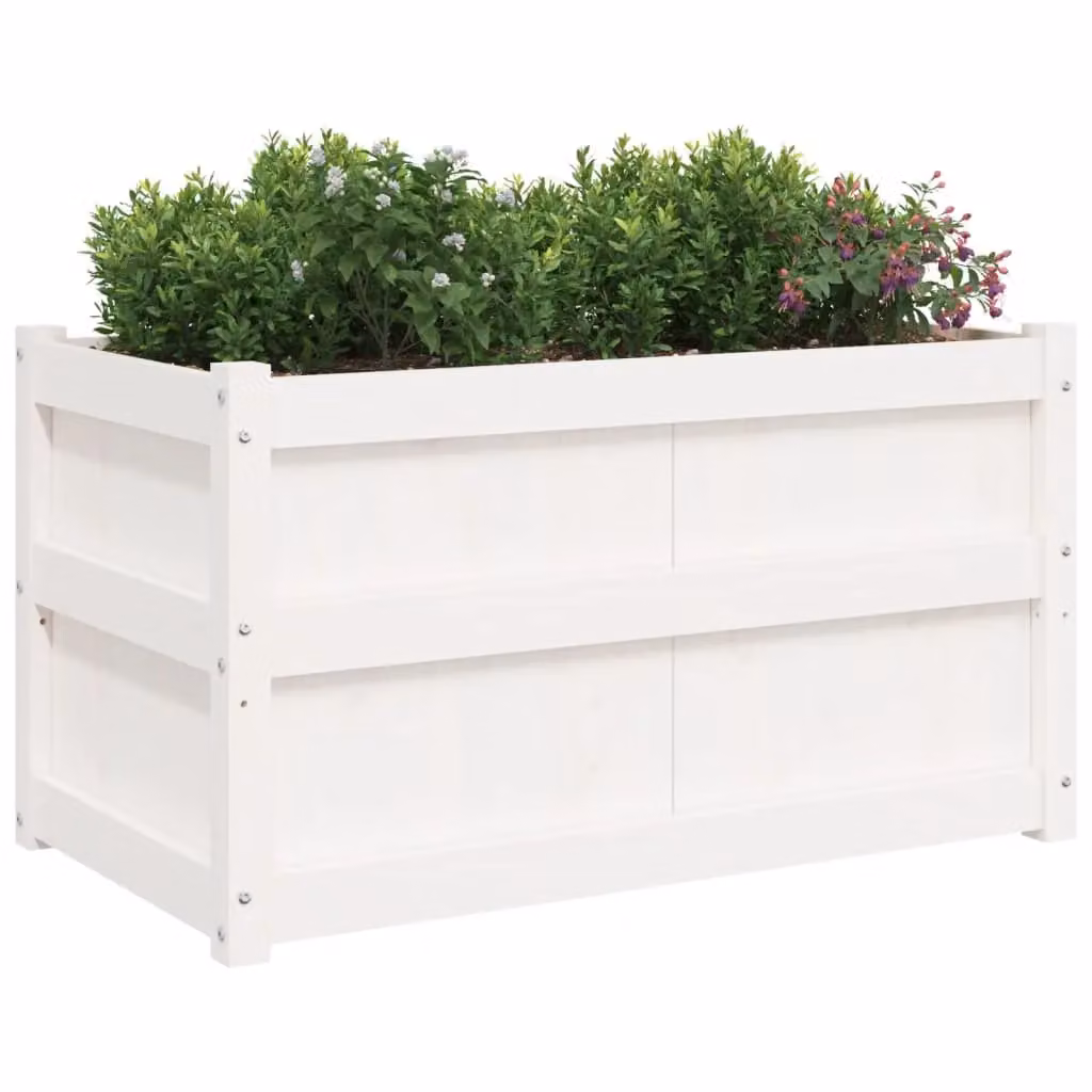 Berkfield Home Garden White Solid Wood Pine Planter Tub, 2 Pack – 2