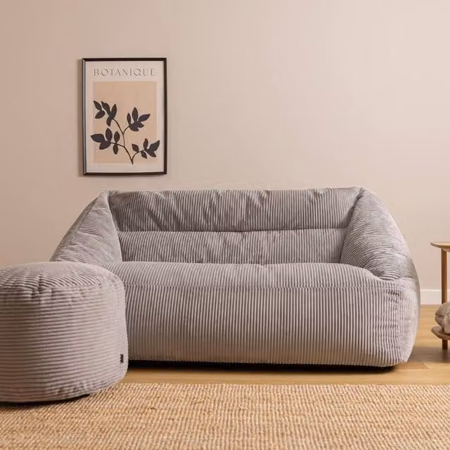 icon Cecilia Corduroy Bean Bag Sofa and Footstool Set in Grey