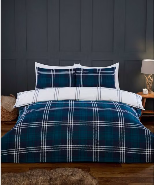 Divante Classic Checked Duvet Set in Blue, 200 x 200 cm