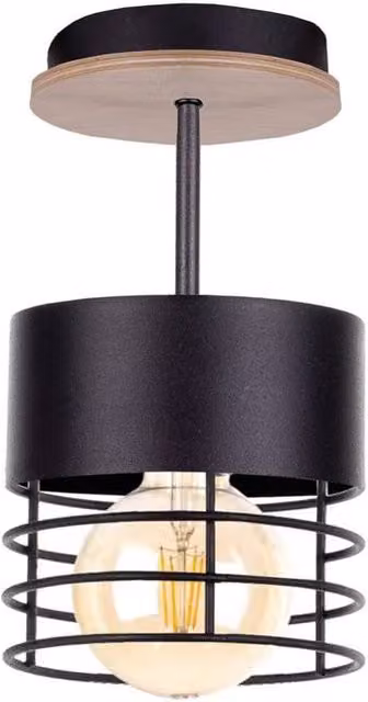 Netlighting Casa Cylindrical Ceiling Light in Black and Wood, 12 cm, E27