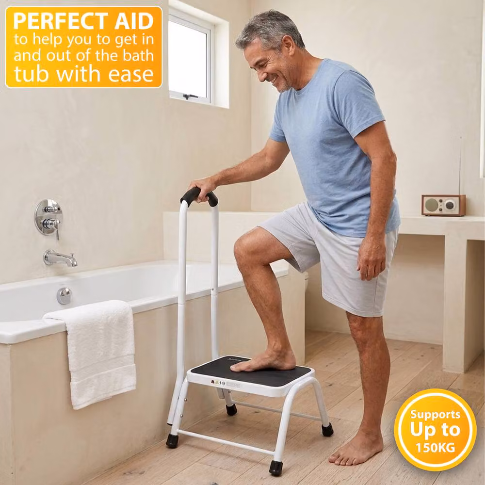 Crystals Non Slip Safety Step Stool Mobility Support Handrail Aid in White – 2