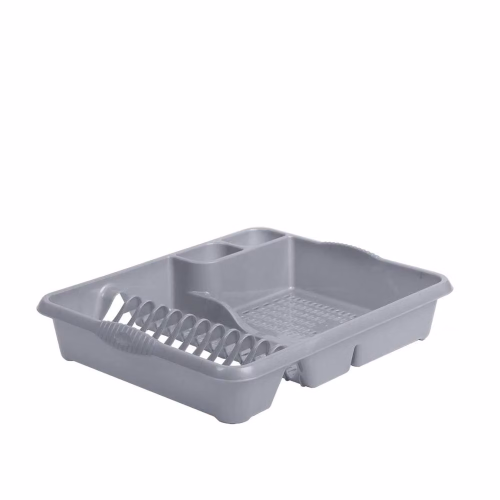 FLAVORA Silver Kitchen Plate Dish Drainer Rack and Cutlery Holder in Grey – 3