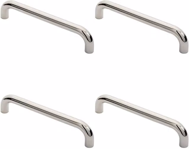 Loops Set of 4 Polished Silver Stainless Steel Round D Bar Pull Handles, Fixing Centres: 300 mm, Length: 325 mm, Diameter: 25 mm
