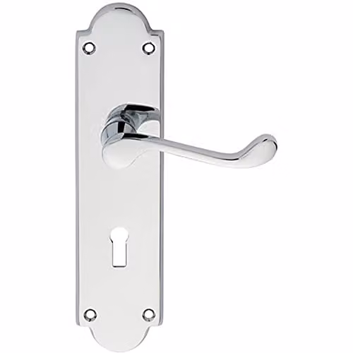 Loops Pair Victorian Scroll Handle on Lock Backplate in Polished Chrome, W: 20.5 cm, H: 4.9 cm
