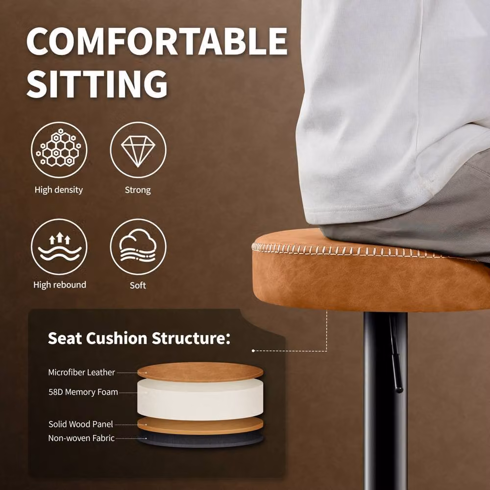 STOOLINK Set of 2 Brown Industrial Metal Breakfast Bar Stools with Swivel and Adjustable Height – 2