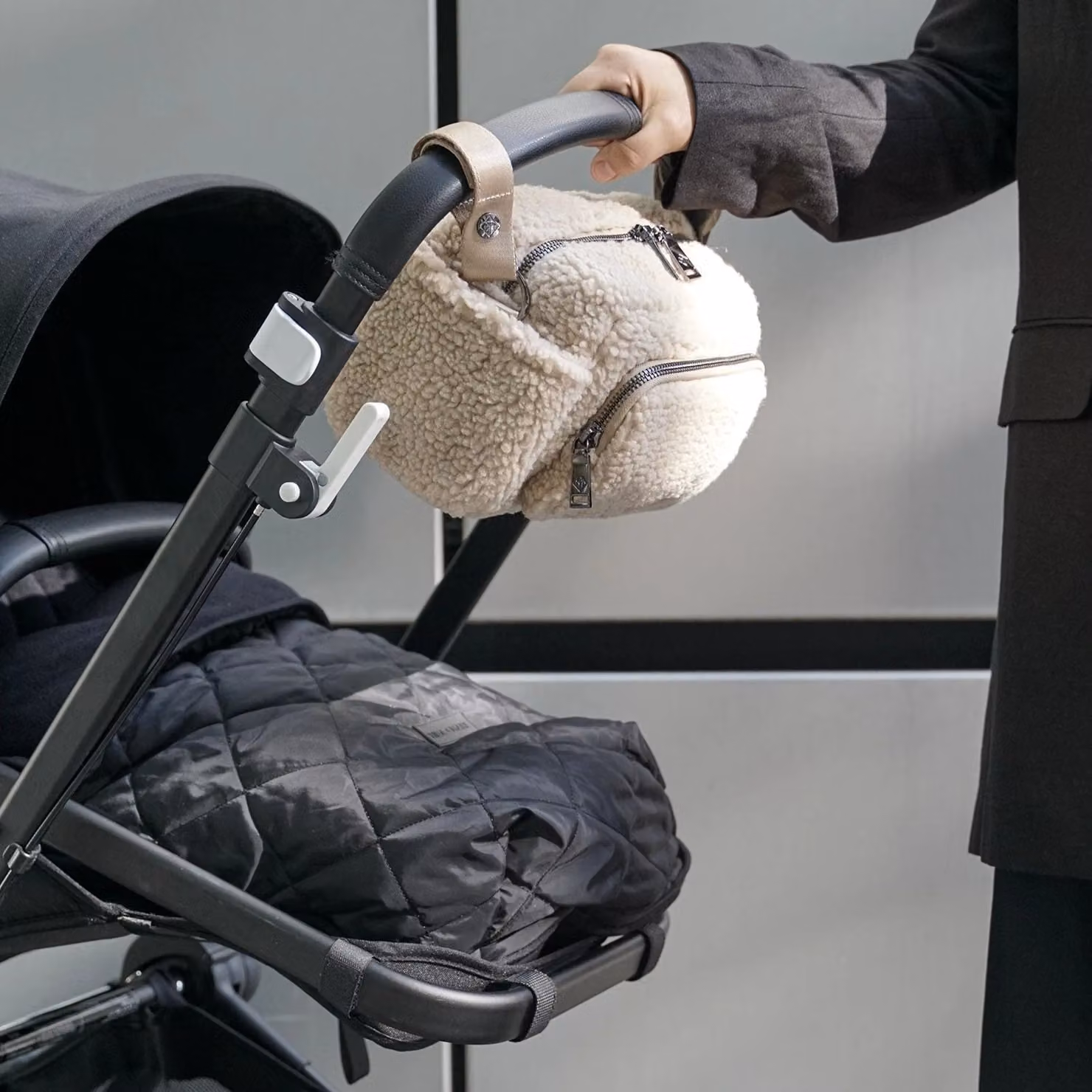 Tiba + Marl Inka Buggy Organiser in Beige Borg Fleece with Carrying Strap and Stroller Clip – 3