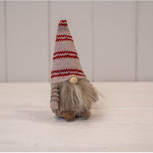 KDMD Pink Fabric Christmas Gonk with White and Red Striped Hat